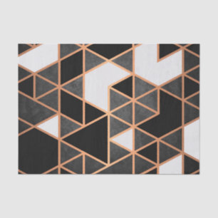 Papier Mousseline Mosaïque noire blanche et dorée