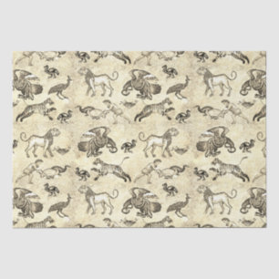 Papier Mousseline Mosaïque romaine classique Animaux Beige