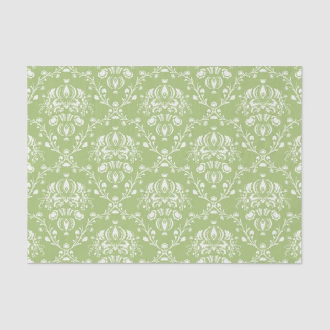 Papier Mousseline Moss Green Damask (Recto)