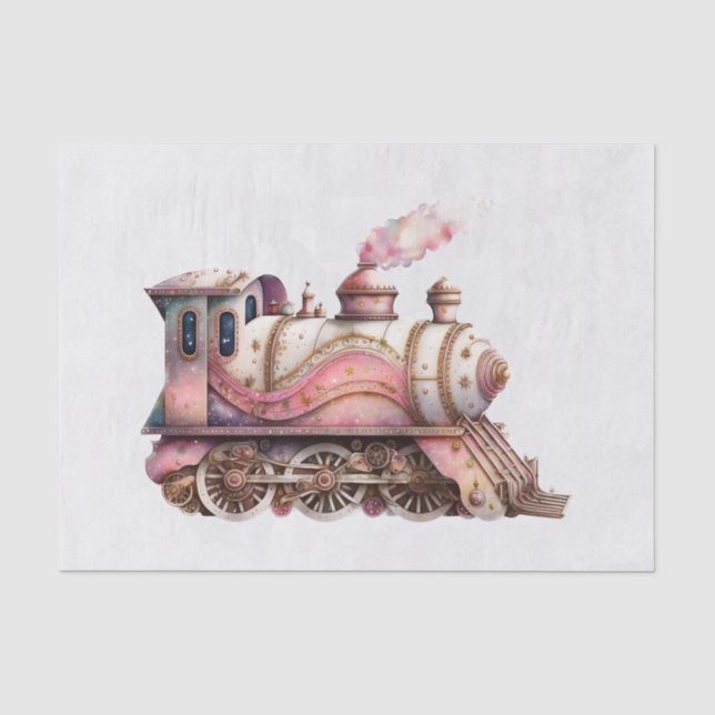 Papier Mousseline Moteur de train rose Style Steampunk Vintage (Recto)