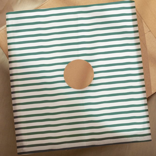 Papier Mousseline Motif à bande verte et blanche moderne (Wavy Modern Minimal Green & White Stripe Pattern Tissue Paper)