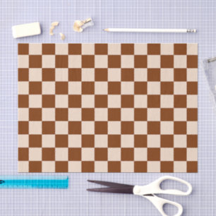 Papier Mousseline Motif à carreaux marron rouille et beige