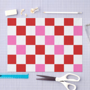 Papier Mousseline Motif à carreaux rouge blanc rose
