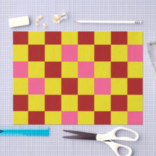 Papier Mousseline Motif à carreaux rouge jaune rose