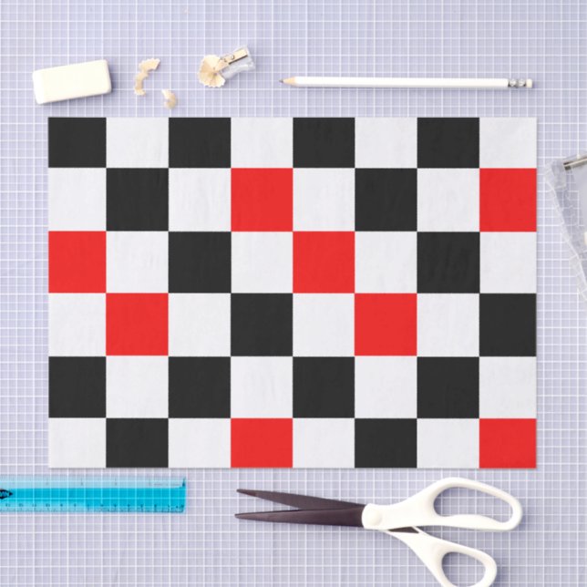 Papier Mousseline Motif à carreaux rouge noir et blanc  (Artisanat)