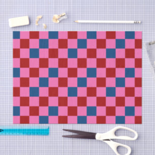 Papier Mousseline Motif à carreaux rouge rose bleu