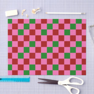 Papier Mousseline Motif à carreaux rouge rose vert