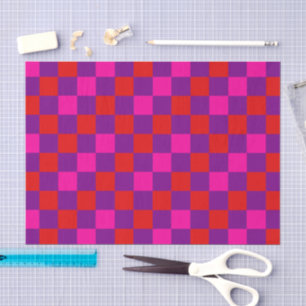 Papier Mousseline Motif à carreaux rouge violet rose