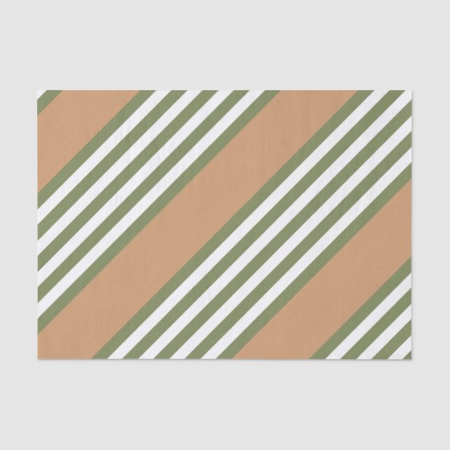Papier Mousseline Motif à cinq bandes vert olive et blanc avec bronz (Recto)