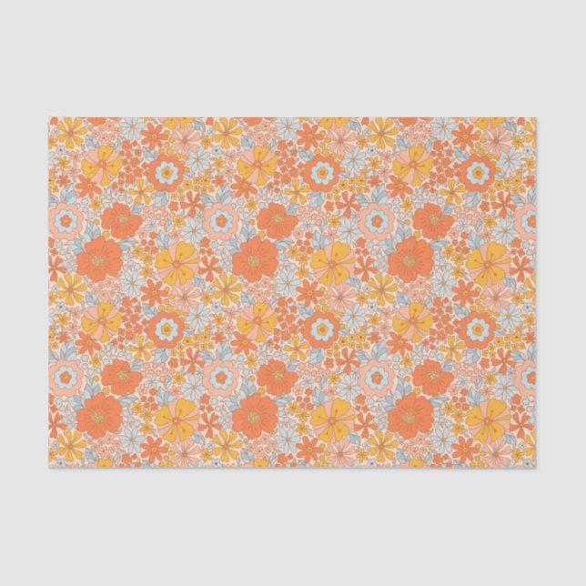Papier Mousseline Motif à fleurs Orange Retro (Recto)