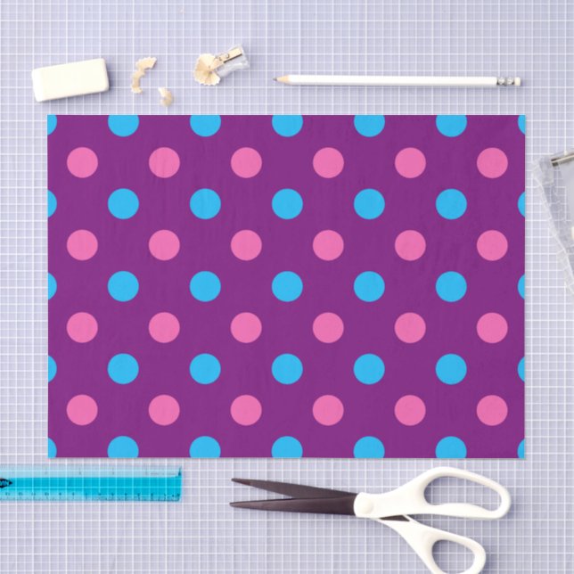 Papier Mousseline Motif à pois rose bleu violet (Artisanat)