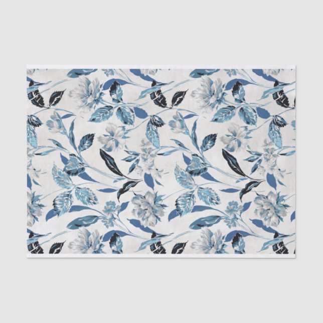 Papier Mousseline Motif Abstrait bleu et blanc (Recto)