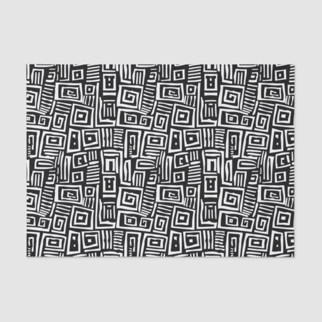 Papier Mousseline Motif Abstrait noir & blanc en gras (Recto)
