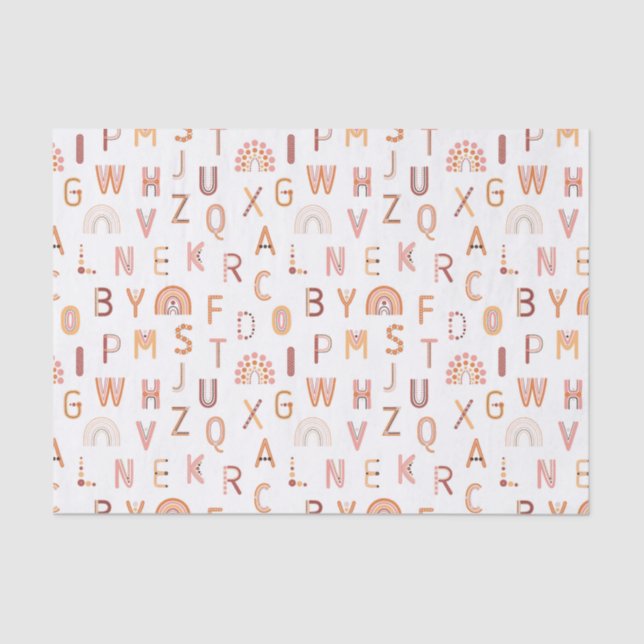 Papier Mousseline Motif Alphabet arc-en-ciel amusant (Recto)