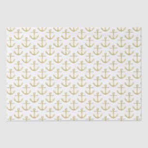 Papier Mousseline Motif Ancres en or blanc et Faux