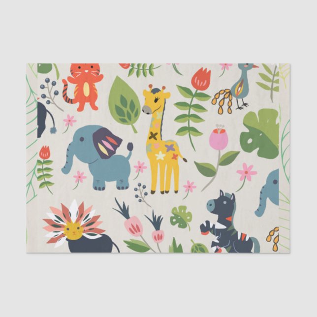Papier Mousseline Motif animal Jungle Pastel Leaf (Recto)