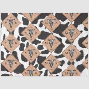 Papier Mousseline Motif animal noir et blanc Vache tache Monogramme