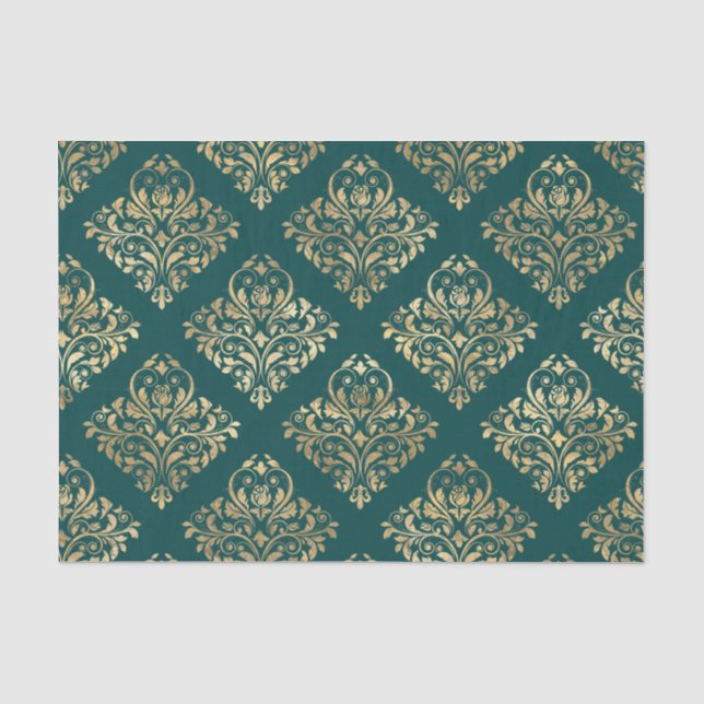 Papier Mousseline Motif antique turquoise et Gold Foil (Recto)