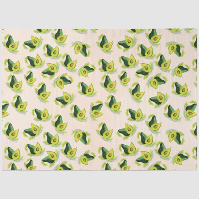 Papier Mousseline Motif Aquarelle Avocados Vert (Recto)