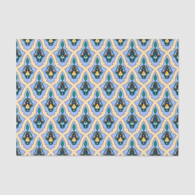 Papier Mousseline Motif arabe marocain en bleu et jaune (Recto)
