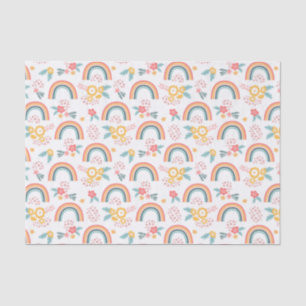 Papier Mousseline Motif arc-en-ciel fleuri coloré