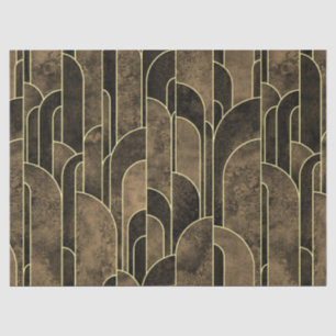 Papier Mousseline Motif Art déco Brown et or riche