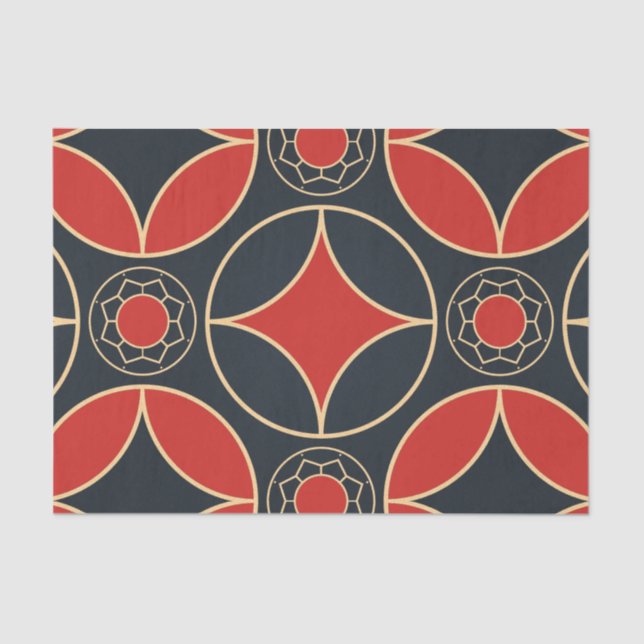 Papier Mousseline motif art déco en rouge et noir (Recto)