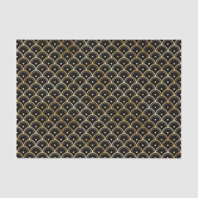 Papier Mousseline Motif Art déco Gold et Black Circles (Recto)