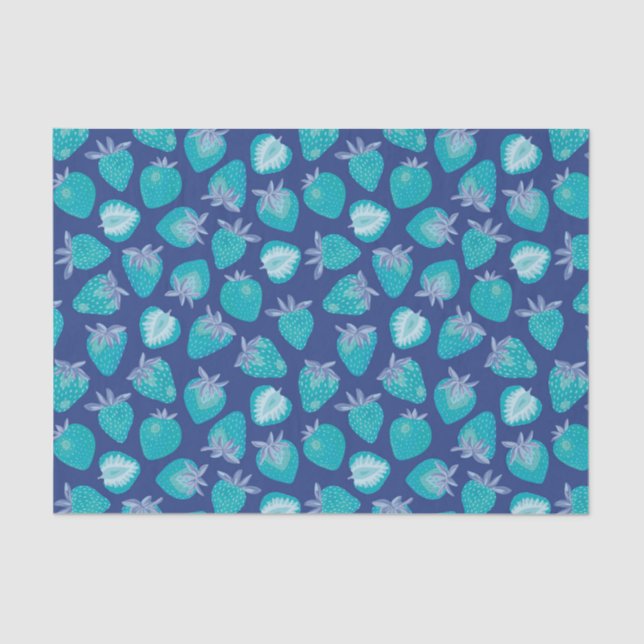 Papier Mousseline Motif aux fraises bleues (Recto)