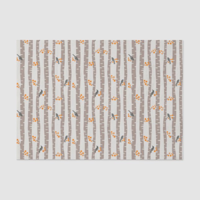 Papier Mousseline Motif avec arbres et oiseaux d'automne (Recto)