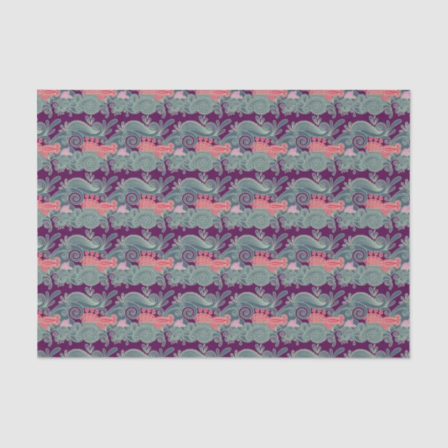 Papier Mousseline Motif avec les poissons et la vague pourpre (Recto)