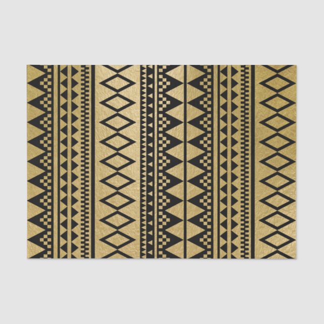 Papier Mousseline Motif aztèque géométrique de feuille d'or de Faux (Recto)