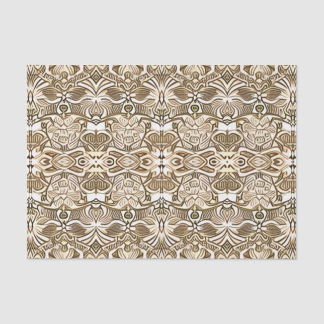 Papier Mousseline Motif Batik Tribal en Café Brown et Beige (Recto)