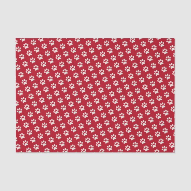 Papier Mousseline Motif blanc rouge animal d'empreinte de patte de (Recto)