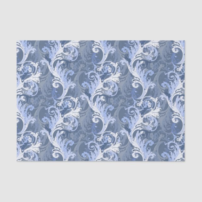 Papier Mousseline motif bleu baroque (Recto)