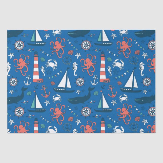 Papier Mousseline Motif bleu blanc et orange (Recto)