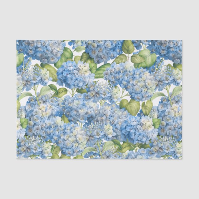 Papier Mousseline Motif bleu classique floral d'hortensia (Recto)