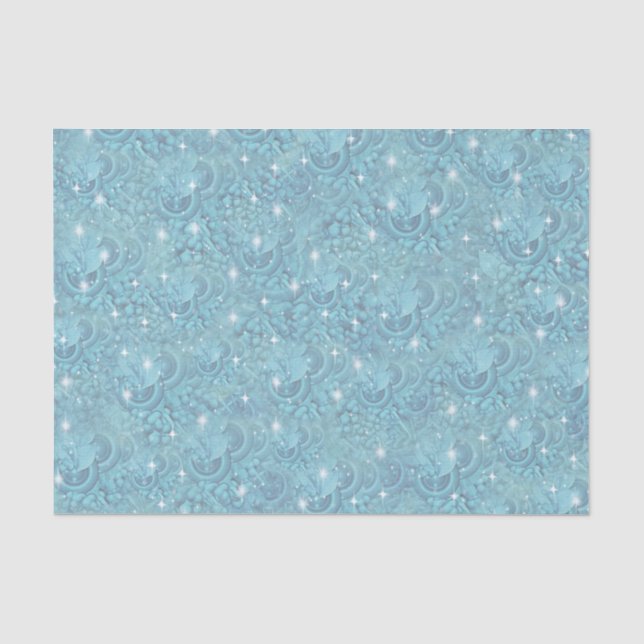 Papier Mousseline Motif bleu soyeux et étincelles blanches (Recto)