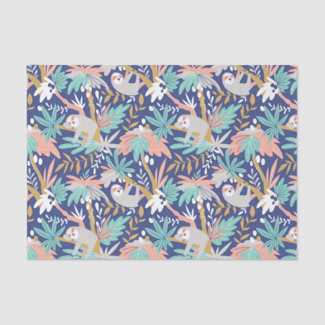 Papier Mousseline Motif bleu tropical de paresse (Recto)