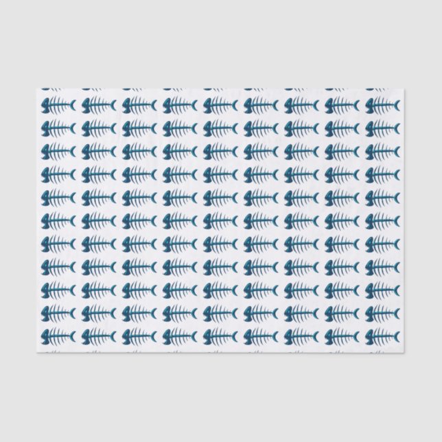 Papier Mousseline Motif Blue Fish Bones (Recto)