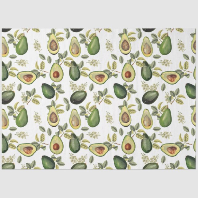 Papier Mousseline Motif botanique Aquarelle Avocado (Recto)