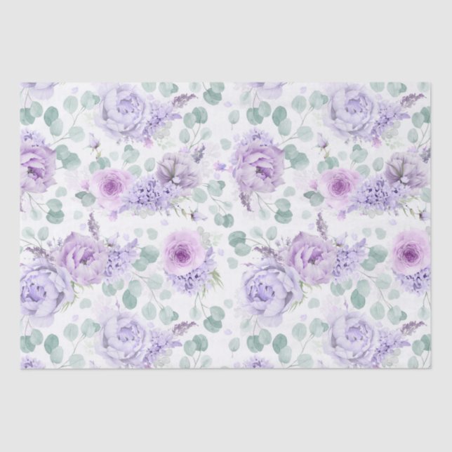 Papier Mousseline Motif botanique de fleurs violettes poussiéreuses (Recto)