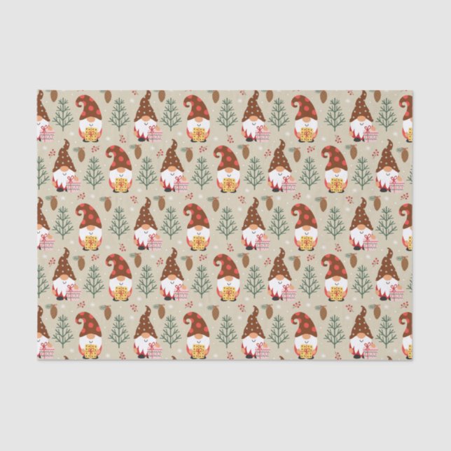 Papier Mousseline Motif cadeau Noël Gnomes (Recto)