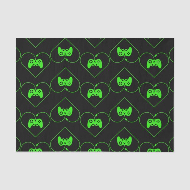 Papier Mousseline Motif cardiaque du contrôleur de jeu vidéo vert (Recto)