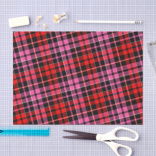 Papier Mousseline Motif carreau tartan noir rouge rose