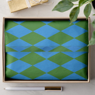 Papier Mousseline Motif Carreaux Harlequin Vert Bleu