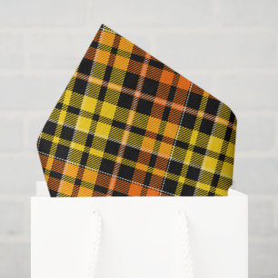 Papier Mousseline Motif carreaux tartan noir jaune orange
