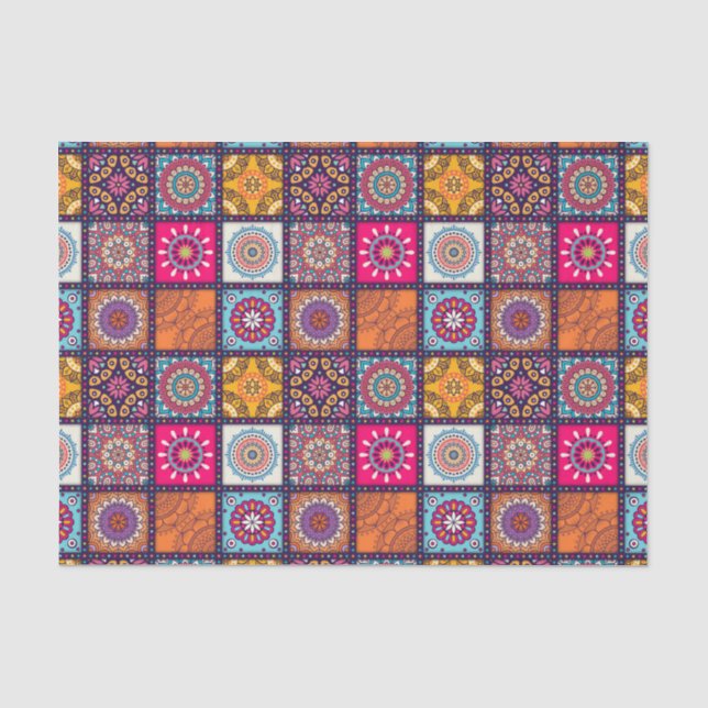 Papier Mousseline Motif carrelé floral de mandala spirituel (Recto)