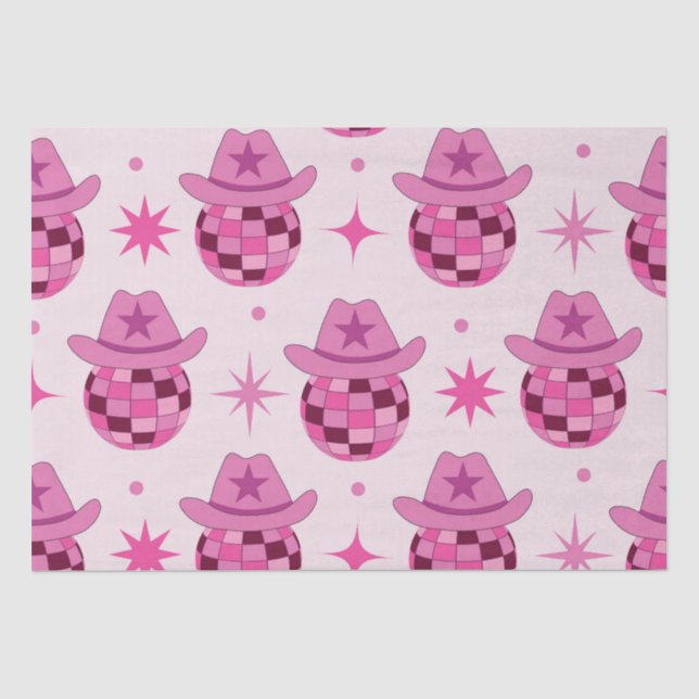 Papier Mousseline Motif Casquette de cowgirl Disco Rose avec étoiles (Recto)