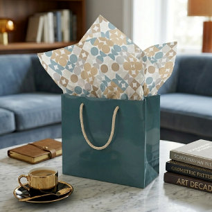 Papier Mousseline Motif Cercles Taupe Beige Marron Turquoise Clair É